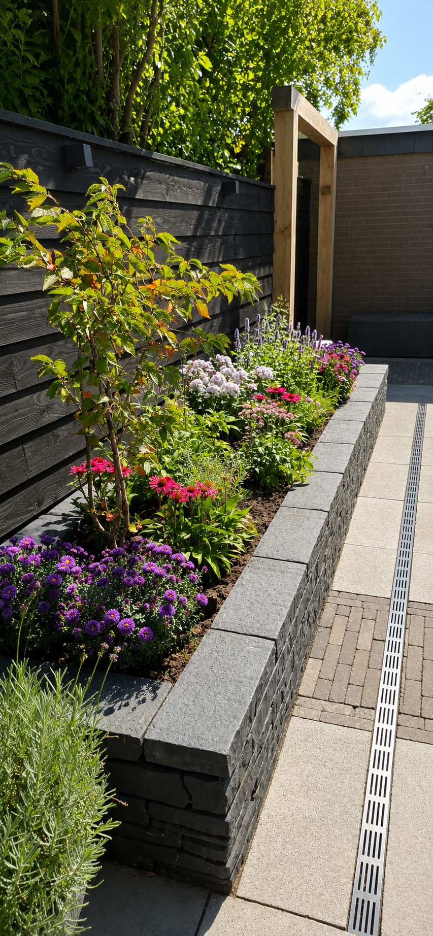 Geplaatste schutting in verzorgde tuin